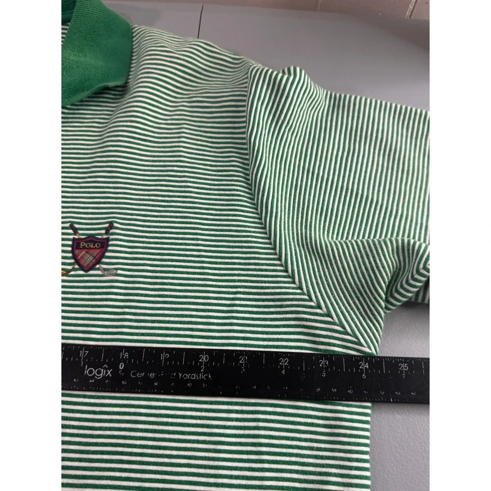 Polo Ralph Lauren Polo Shirt Mens XL Green Striped Golf Crest Cotton S/S Preppy